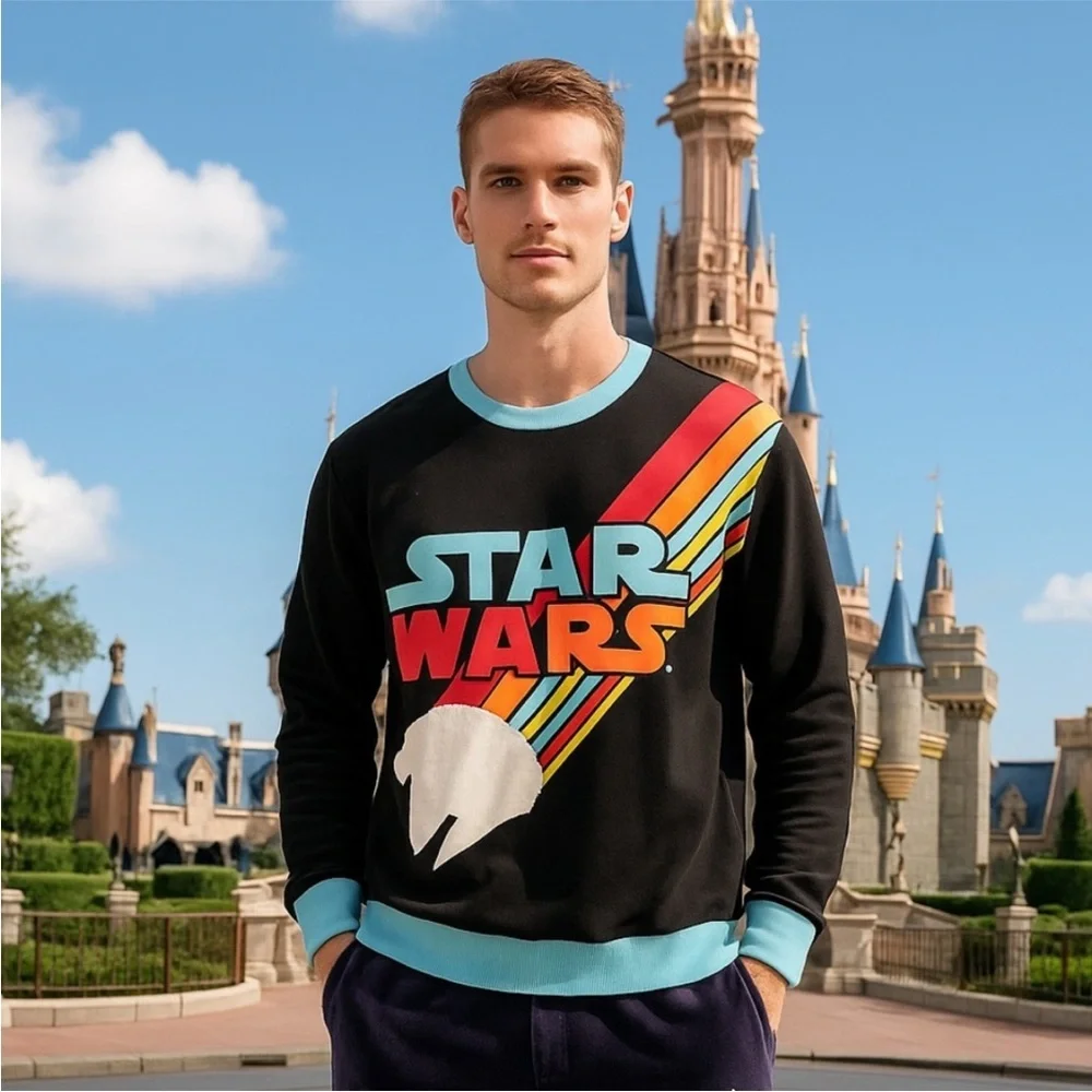 Disney Parks Throwback Retro Sweatshirt Millennium Falcon Crewneck Galaxy 80’s